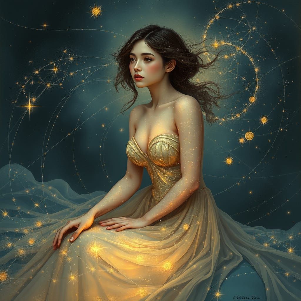 Celestial Goddess in Starlight Gown