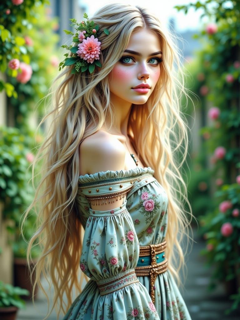 Blonde Princess in Vibrant City, Cinematic Film Still