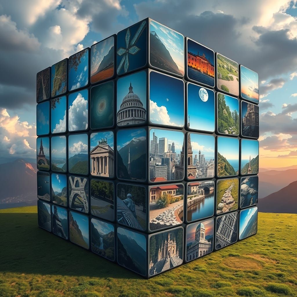 Surreal Rubik's Cube: A Masterpiece of Seasons and Worlds