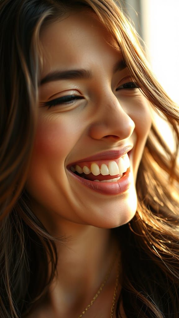 Stunning Hyper-realistic Portrait of Joyful Woman