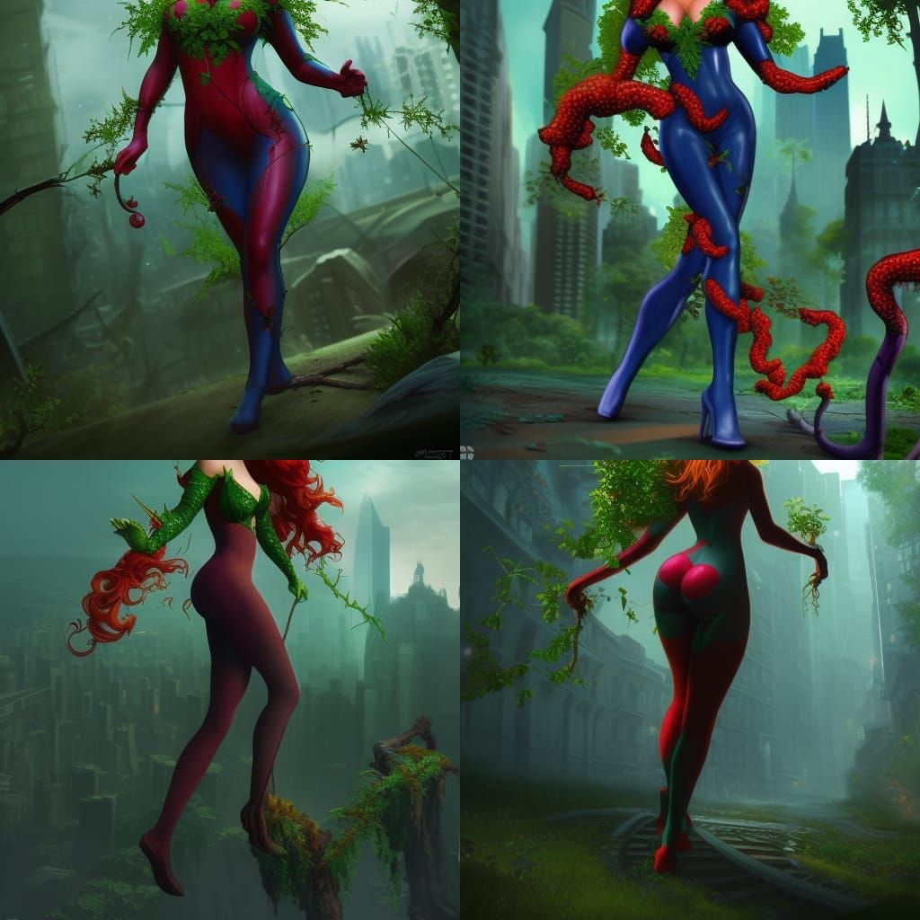 Giantess Poison Ivy Walking in the City