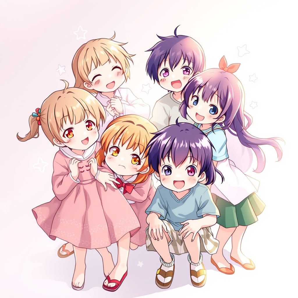 Vibrant Youthful Gathering in Whimsical Anime Style