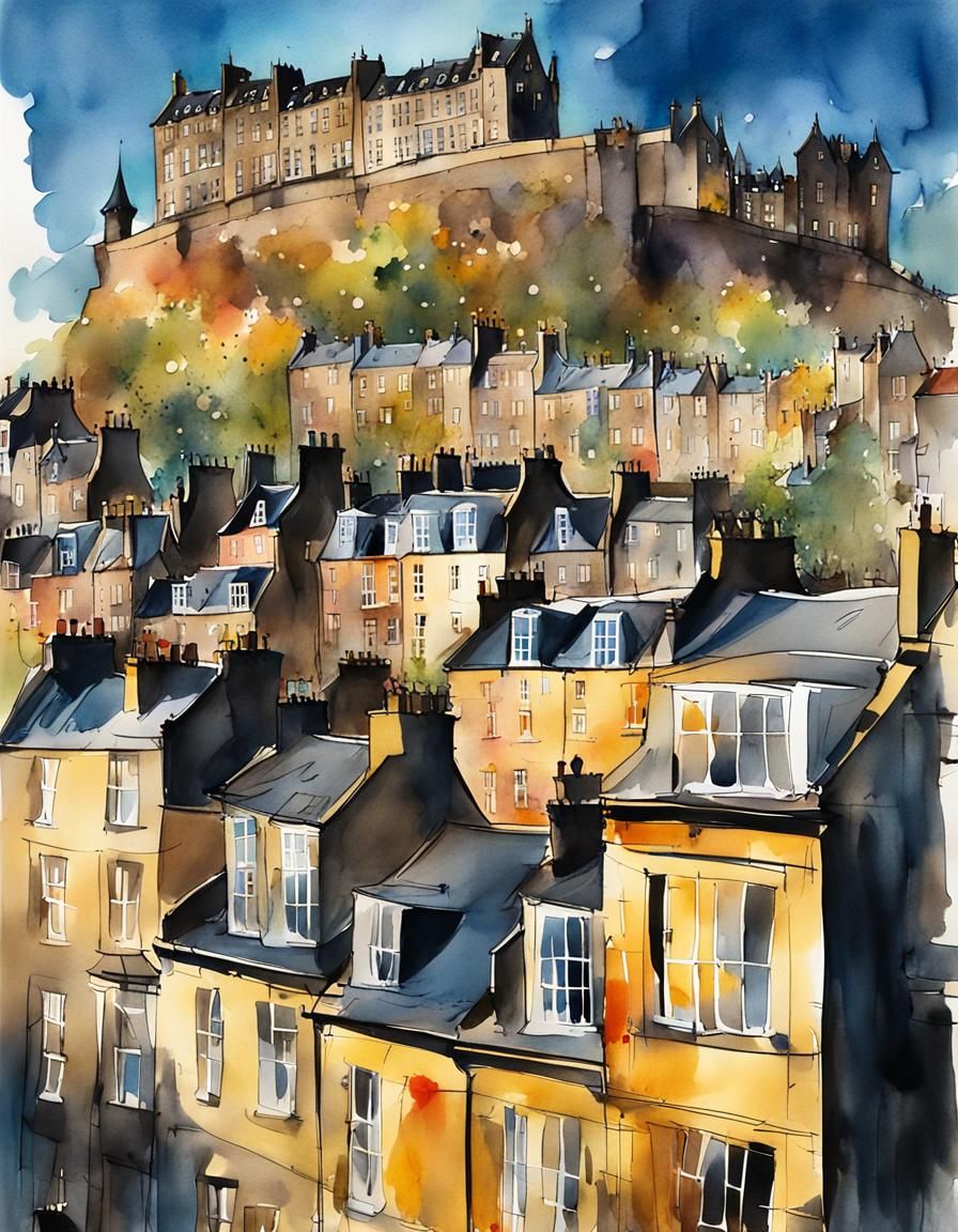 Edinburgh Old Town Illustration in Quentin Blake Style