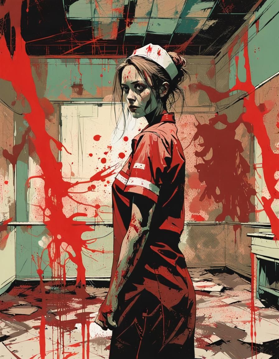 Sinister Asylum Nurse Portrait in Mixed-Media Collage