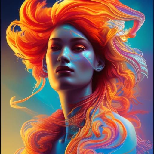 Psychedelic Phoenix Portrait in Hyperdetailed Concept Art