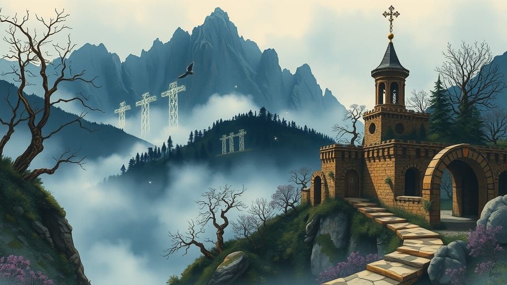 Dreamlike Watercolour Landscapes with Mystical Ruins