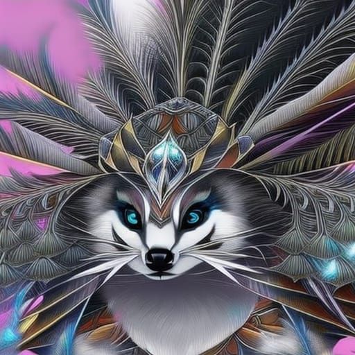 Armored Peacock Red Panda Hybrid in Anime Style