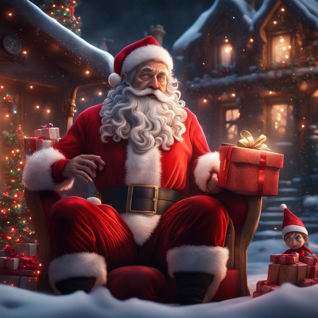 Santa Claus with Presents in Detailed Matte Painting