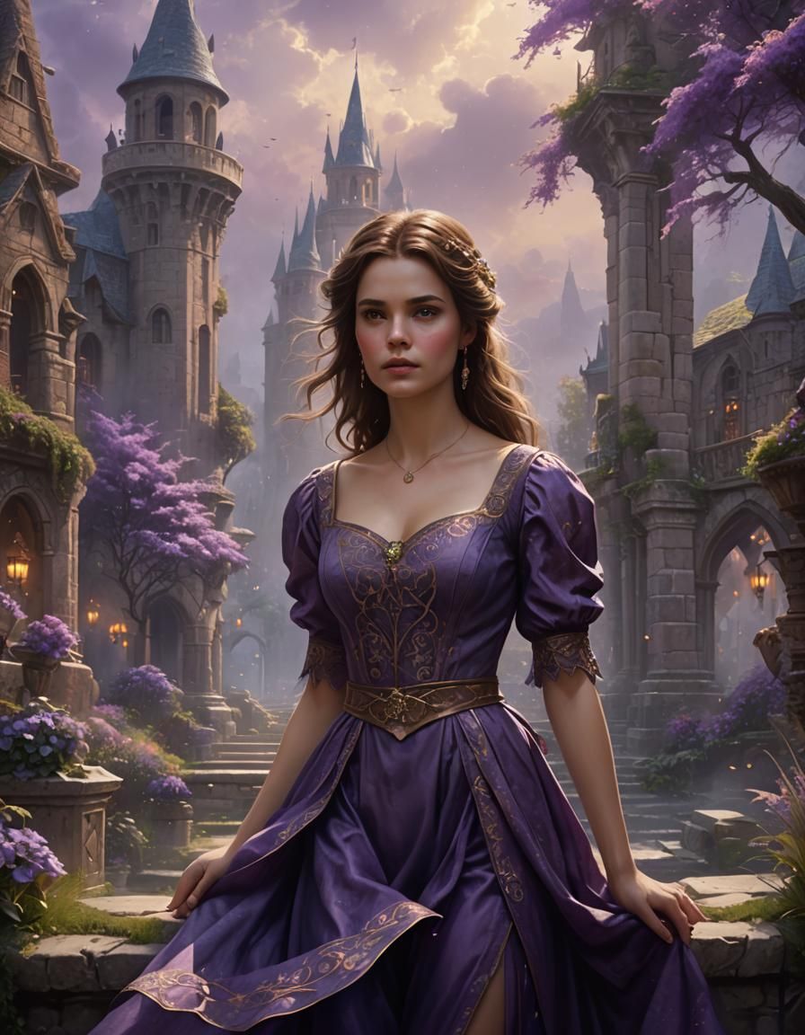 Ethereal Woman in Purple Dress: Digital Matte Painting