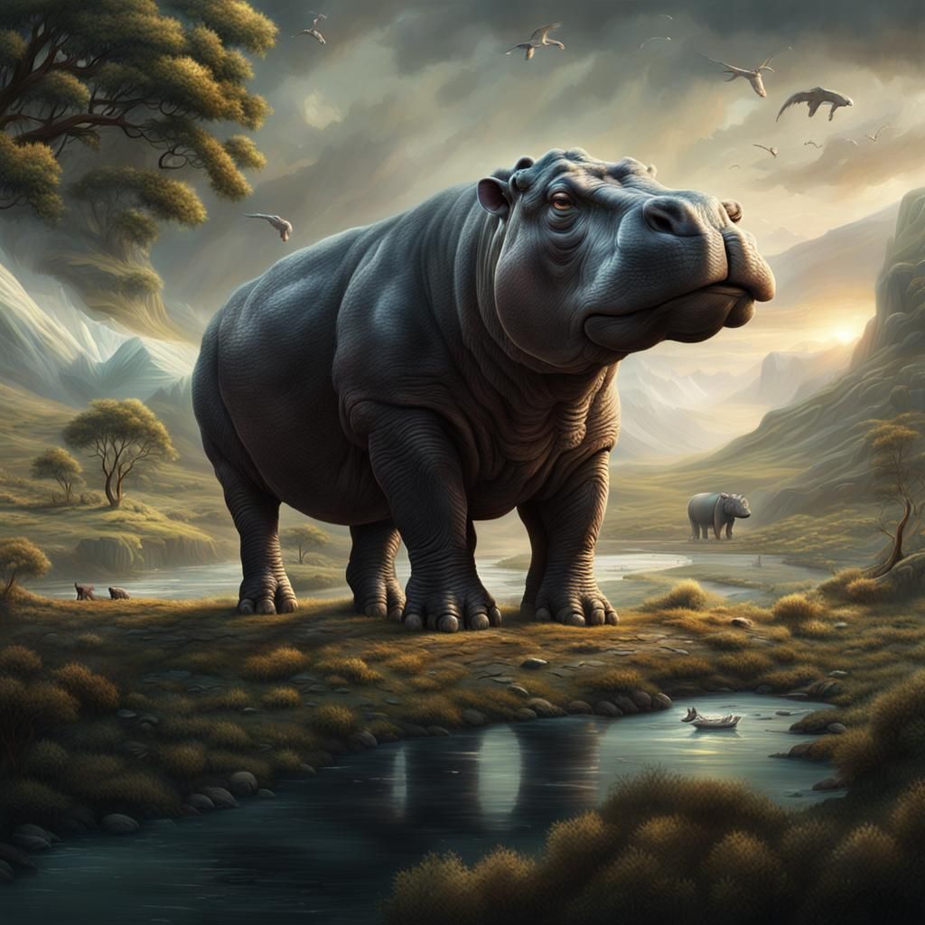 Epic Hippo Mammoth Digital Matte Painting
