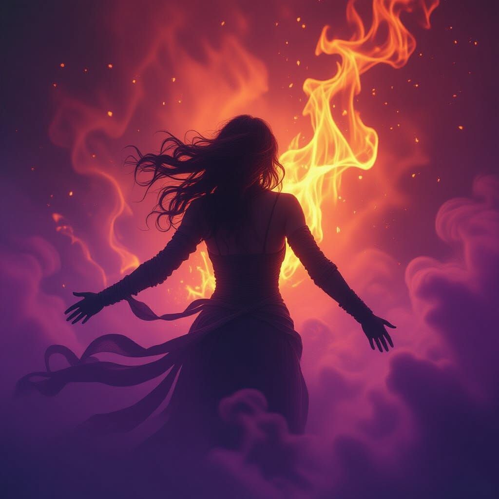 Ethereal Mist Woman Pulled Into Vibrant Inferno