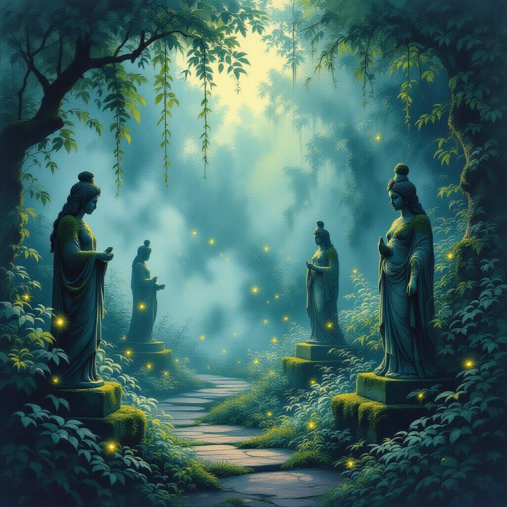 Ethereal Twilight Garden with Luminous Flora