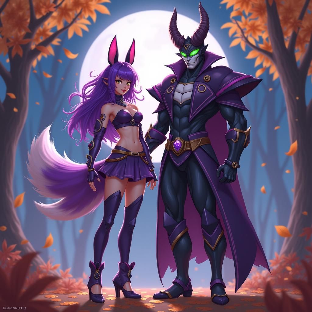 D.Va and Illidan in Autumnal Fantasy Art