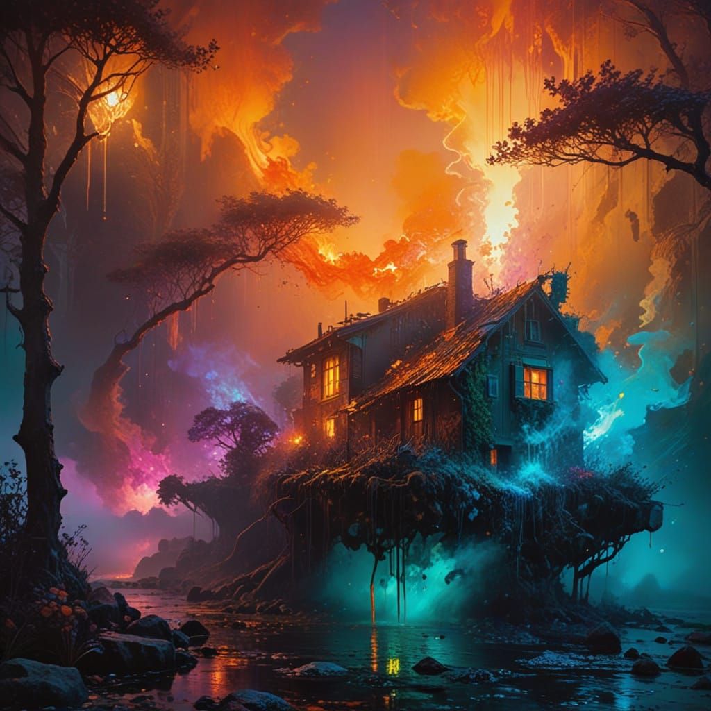 Dreamy Watercolor Landscape in Misty Atmosphere