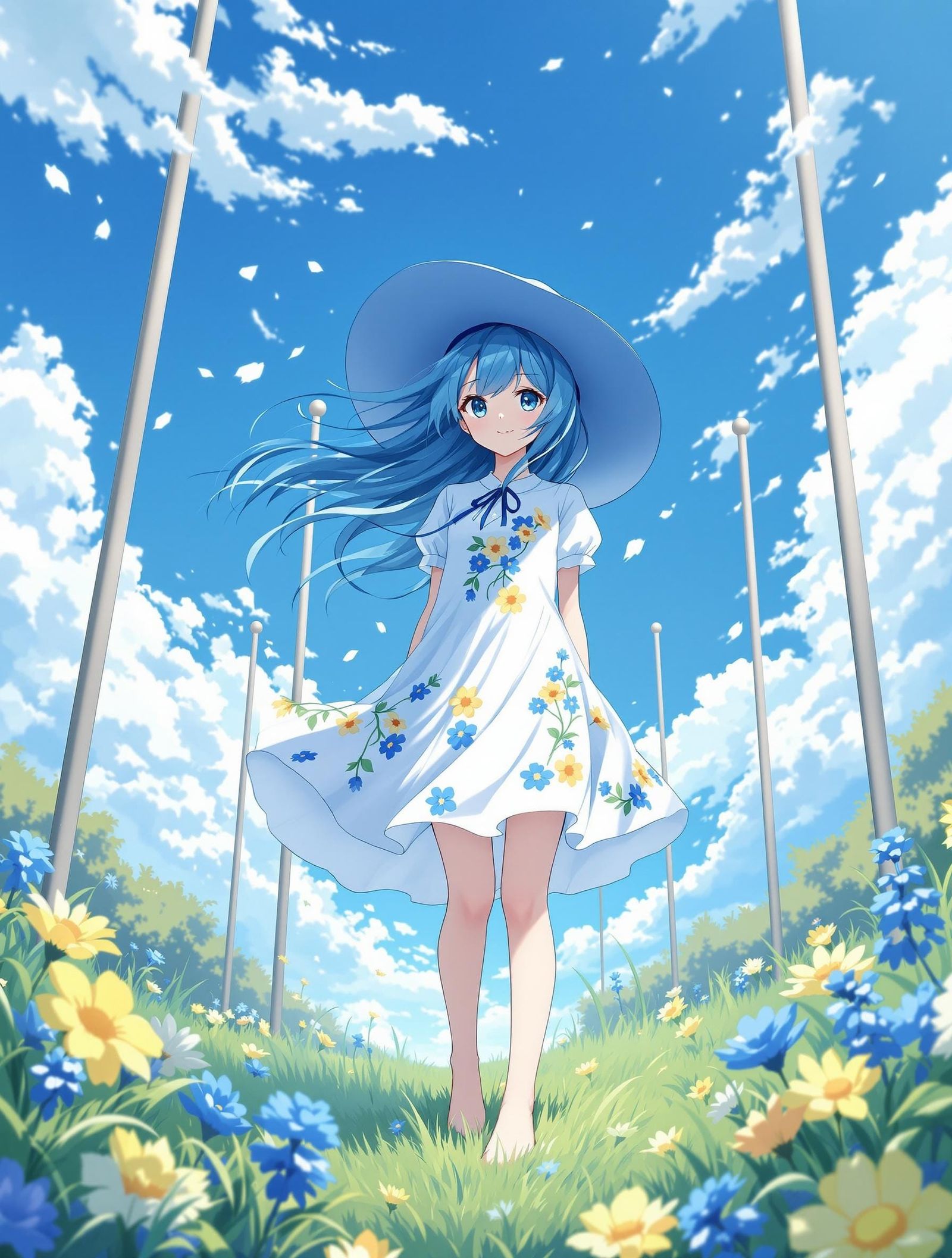 Whimsical Anime-Inspired Girl in Floral Dress