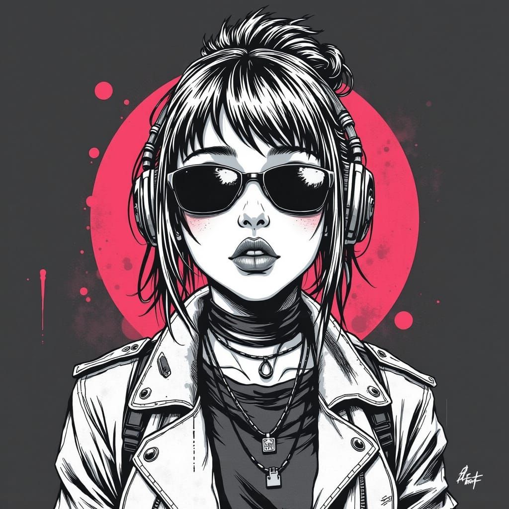 Cyberpunk Girl in Ink-Charcoal Style