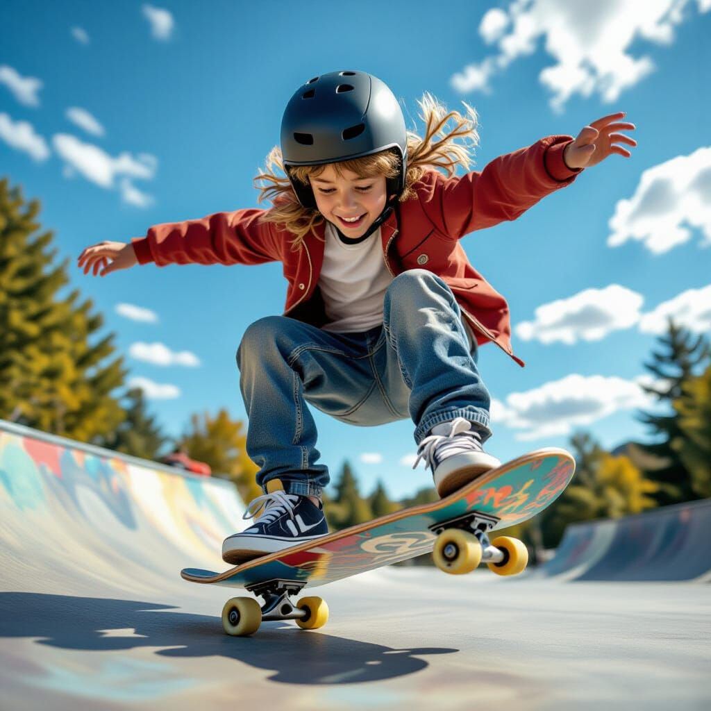 Boy Skateboarding and Jumping Ramp in Stylized Visuals