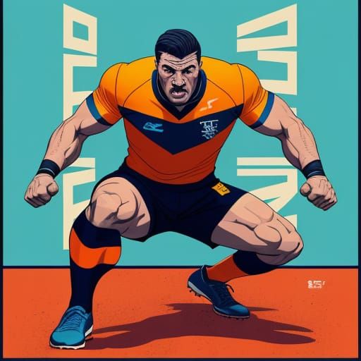 Rugby Player Tackle Poster in Bold Graphic Style