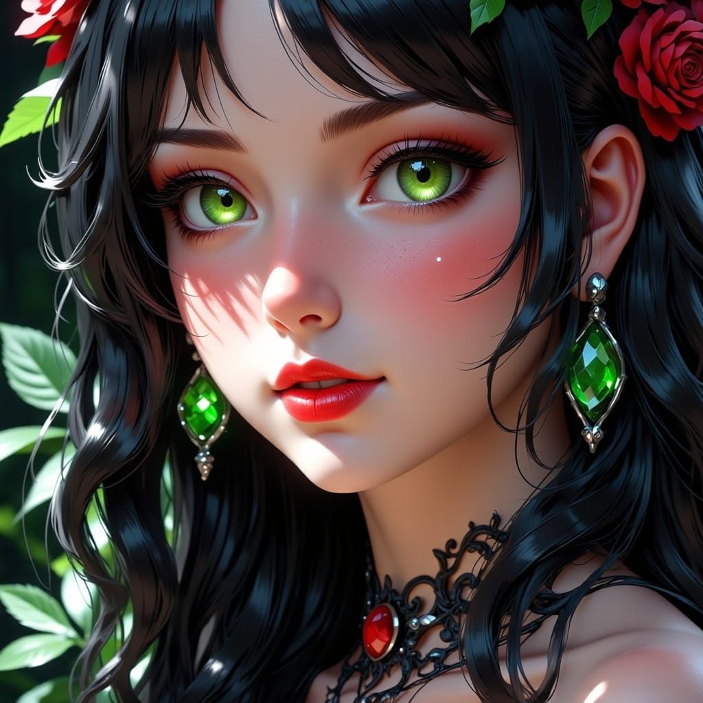 Ethereal Woman with Gothic Makeup and Anime Style