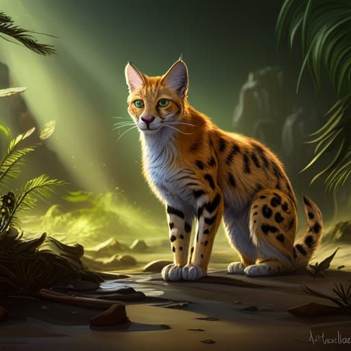 Detailed Serval Matte Painting in Deep Color