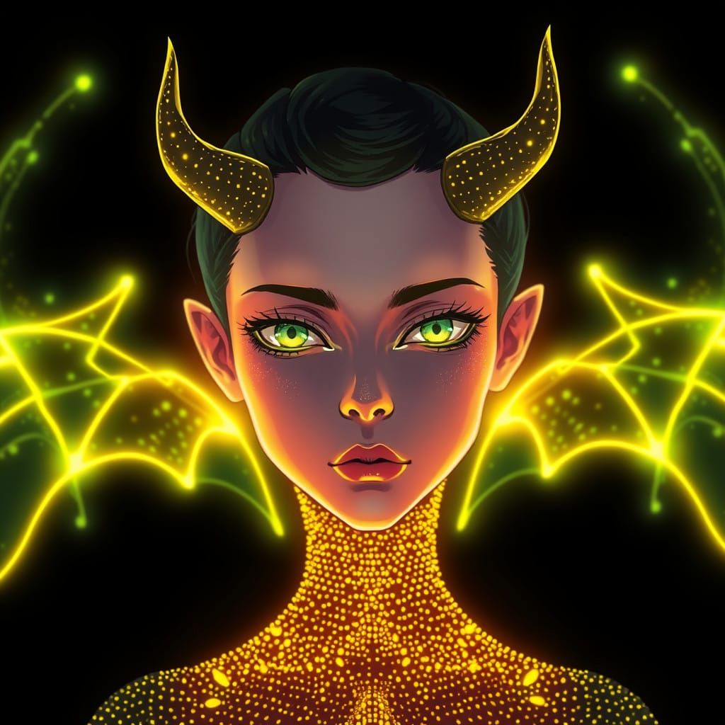 Neon Goddess Radiates Futuristic Glow