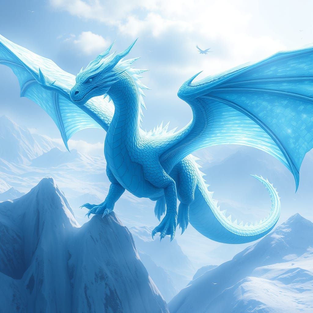 Majestic Ice Dragon Soaring Over Arctic Landscape