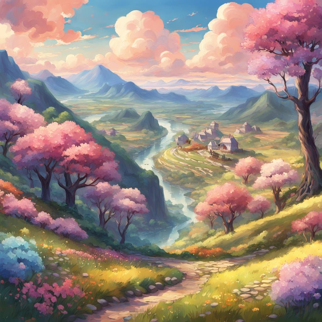 Whimsical Easter Wonderland in Gouache Swirls