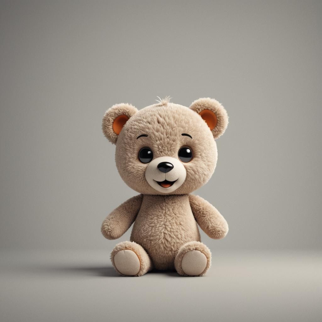 Cute 3D Teddy Bear Character in Minimalist Style