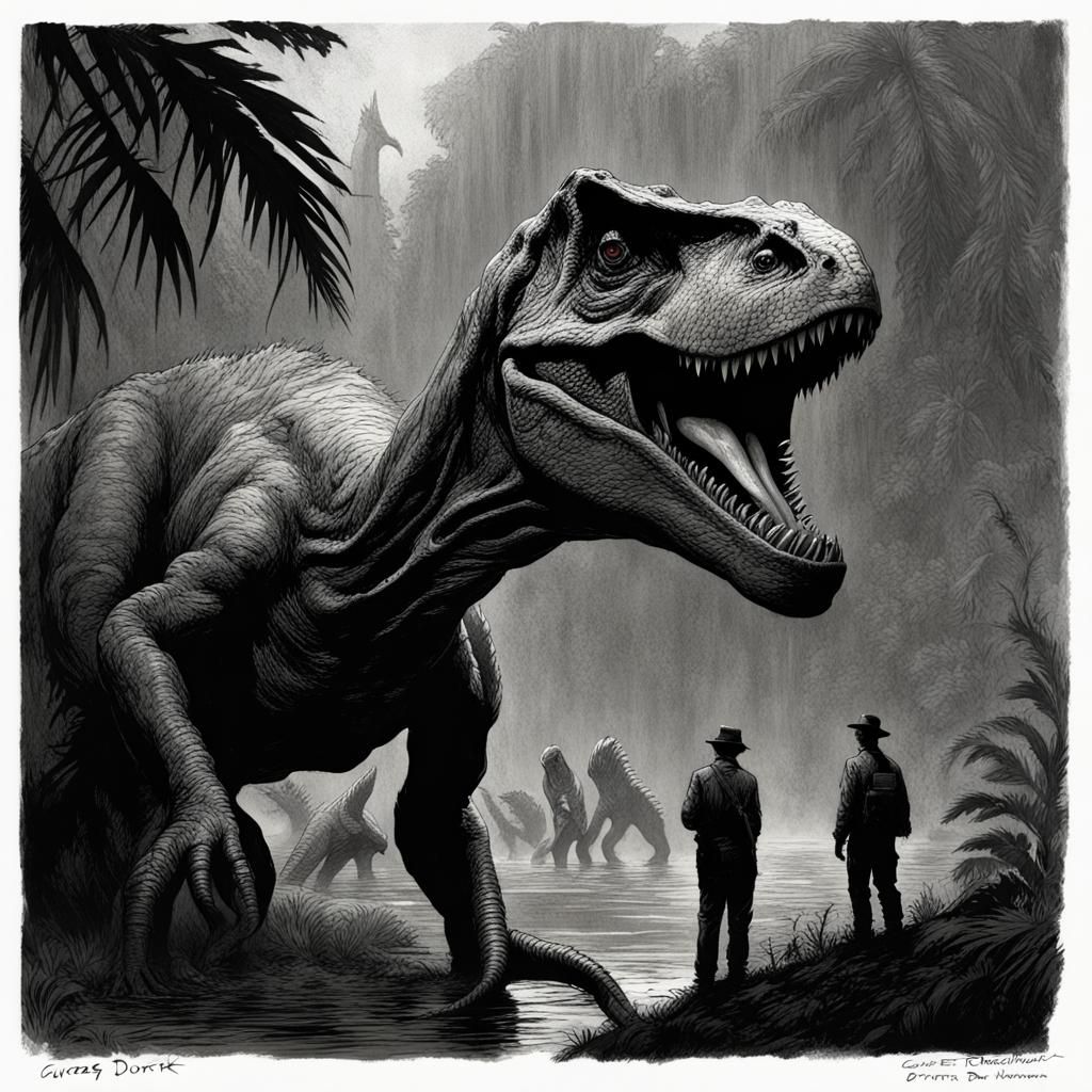 Jurassic Park Horror in Doré and Rutkowski Style