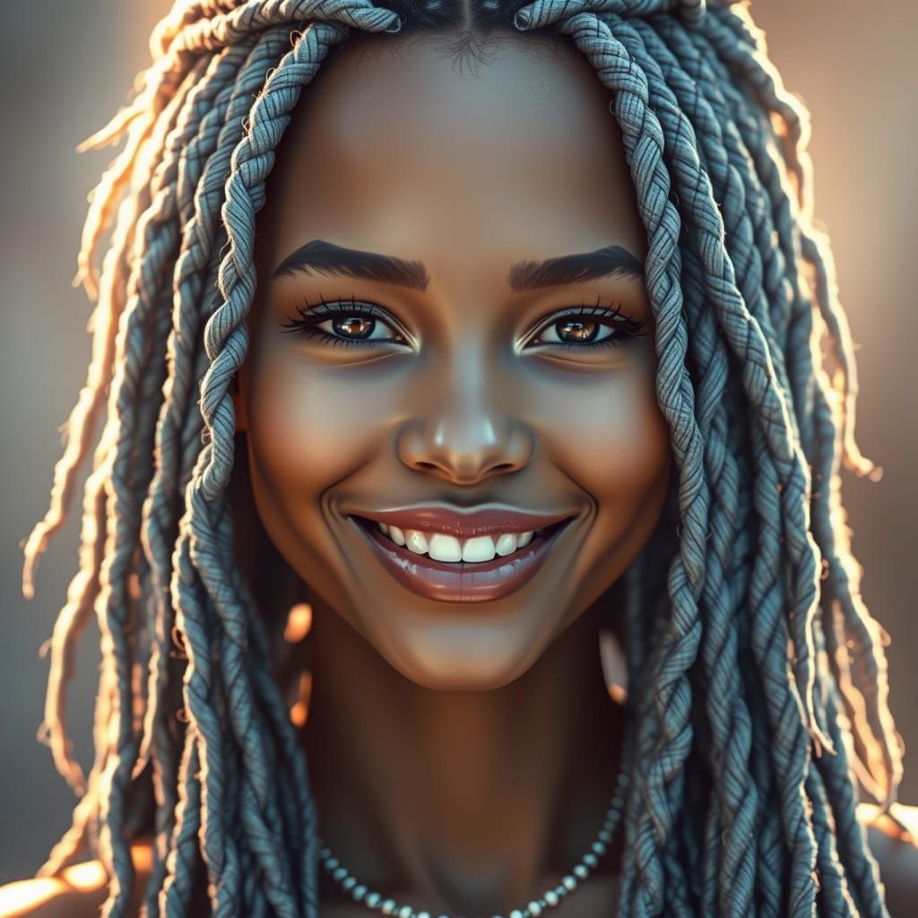 Ethereal Goddess with Metallic Dreadlocks in Futuristic Digi...