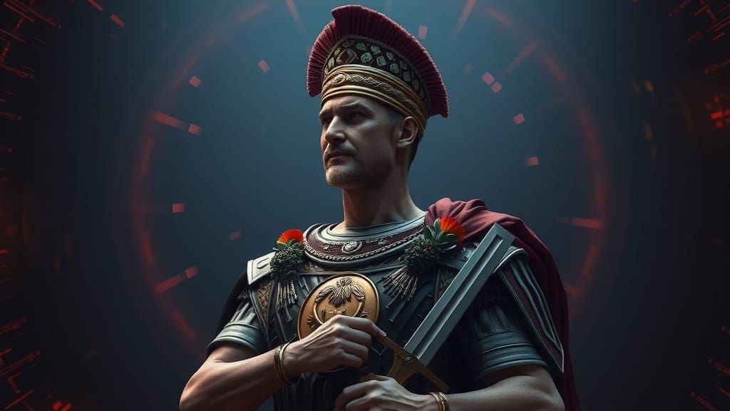 Julius Caesar Plots Strategy in Ornate Roman Attire