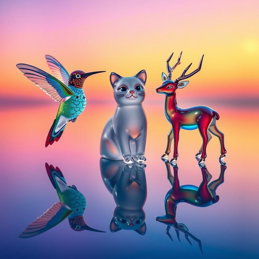 Enchanting Glass Figurines in Reflected Light