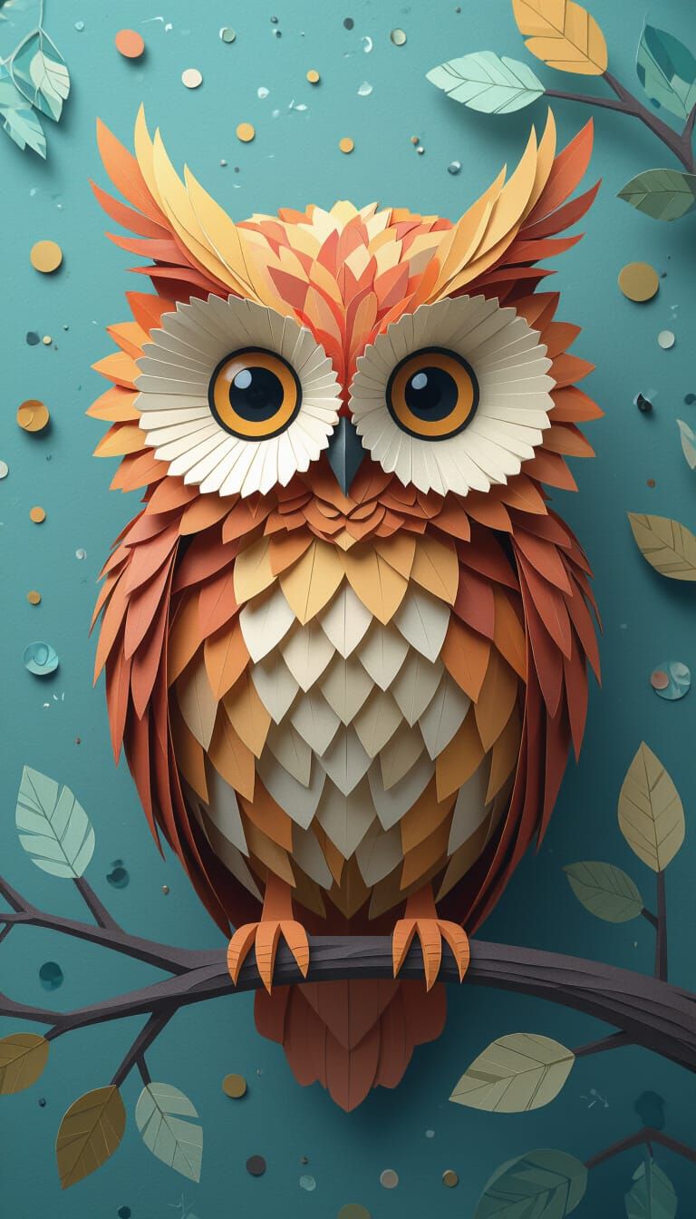 Papercraft Owl with Expressive Eyes and Fine Cut Details