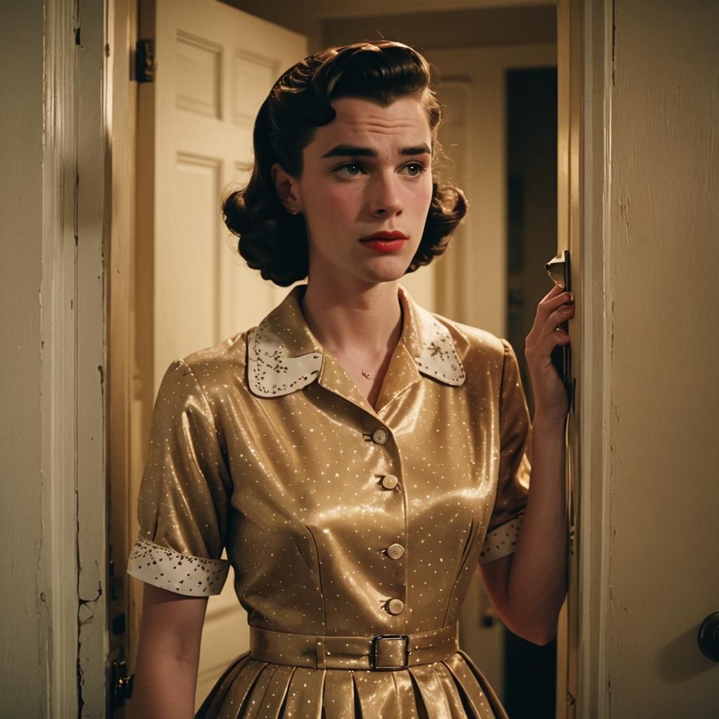 Boy Crossdressed as 1950s Housewife, Film Still