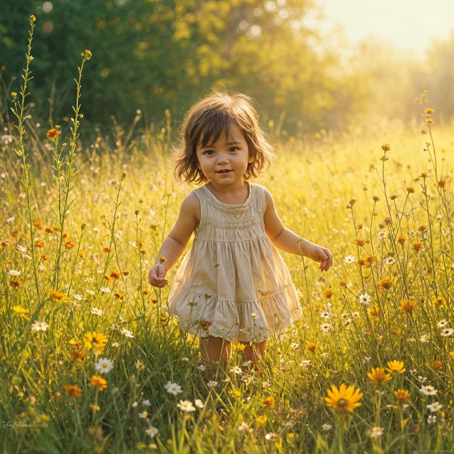 Child in Sunlit Meadow: Impressionist Style