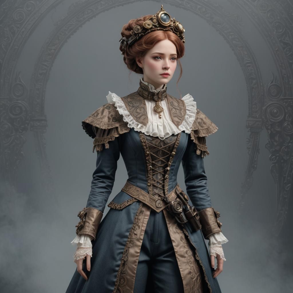 Victorian Sci-Fi Doll: Hyperrealistic Full Length Portrait