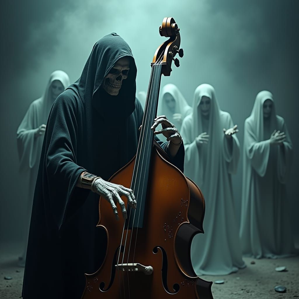 "The Grim Reaper is playing upright bass"