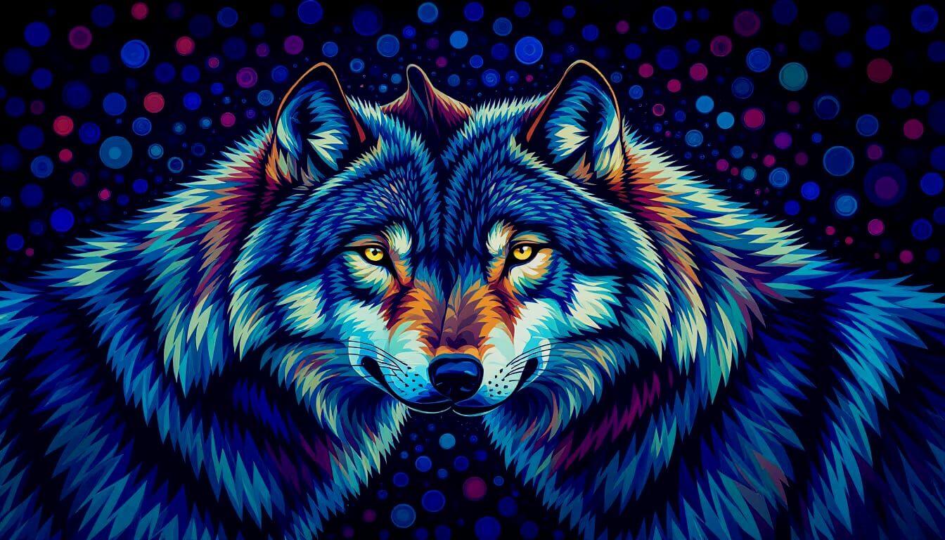 Psychedelic Synesthesia Wolves Mosaic Art