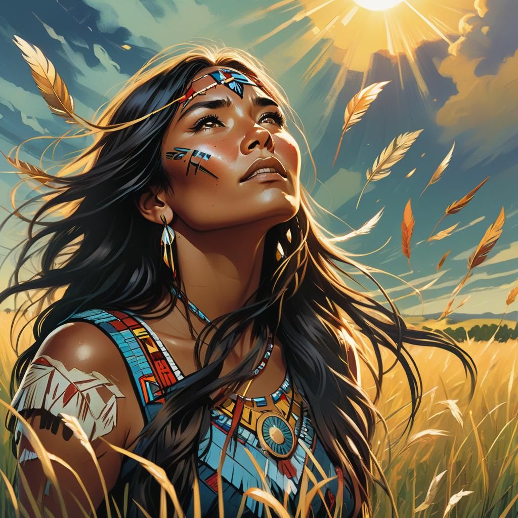 Native American Woman in Comic Book Style