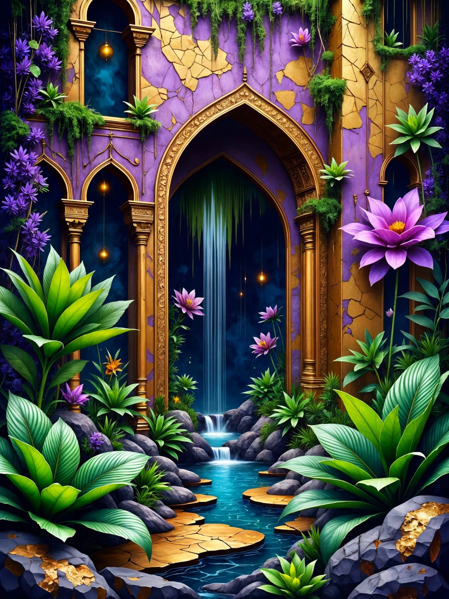 Purple Kasbah With Copper Leaves in Lush Jungle