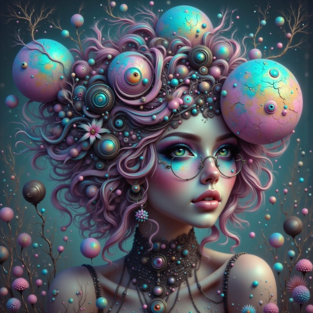 Ethereal Cyborg Woman with Bioluminescent Jellyfish Tiara