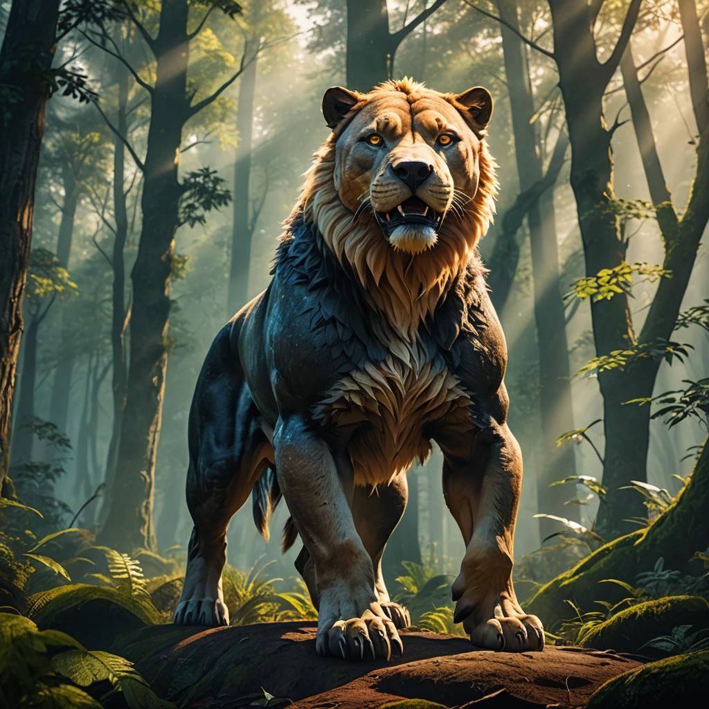 Hybrid Fantasy Creature in Misty Forest