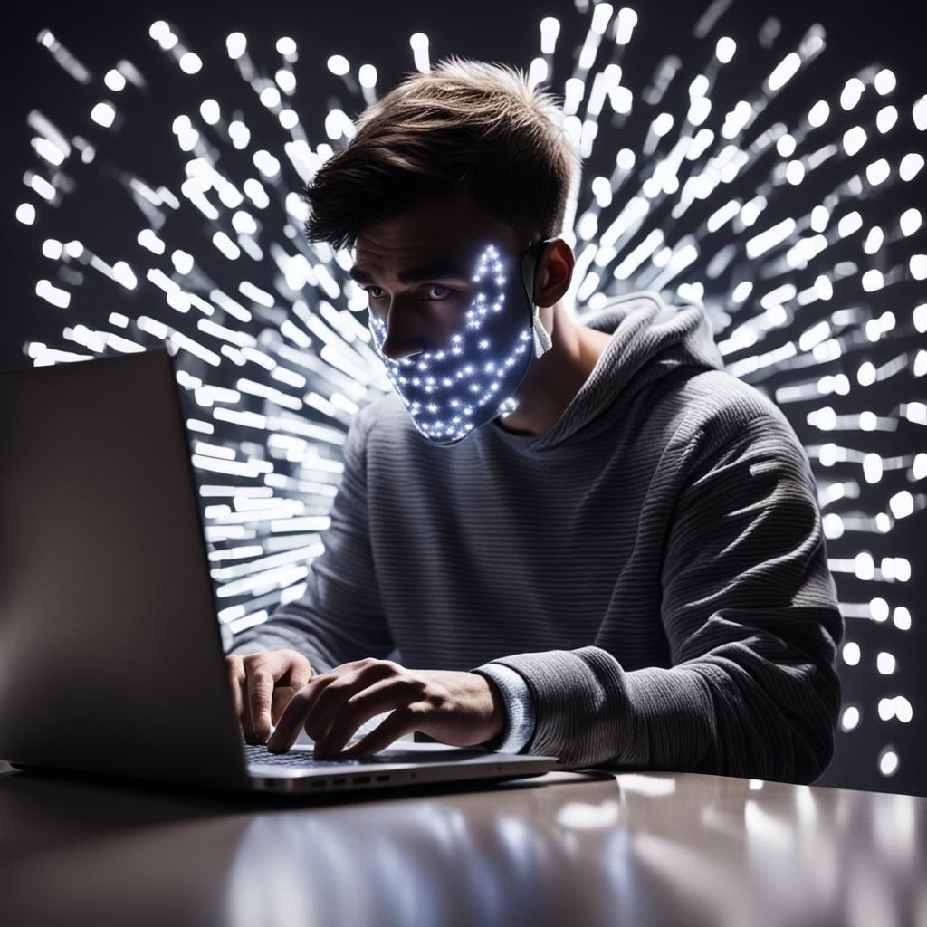 Magical Laptop Light Illuminates Young Man