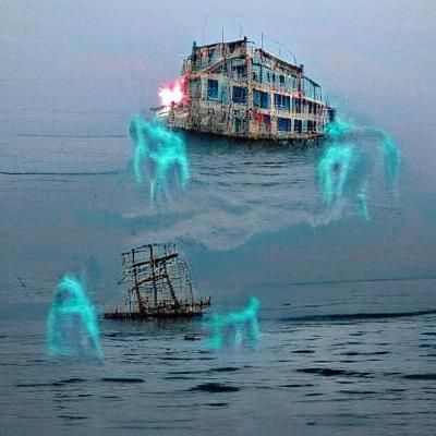 Ethereal Ghost Ship Sailing a Haunted Sea
