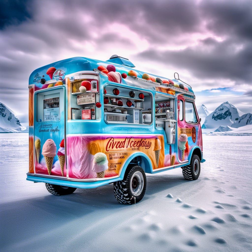 Ice Cream Van in Antarctica, Hyperrealistic Style