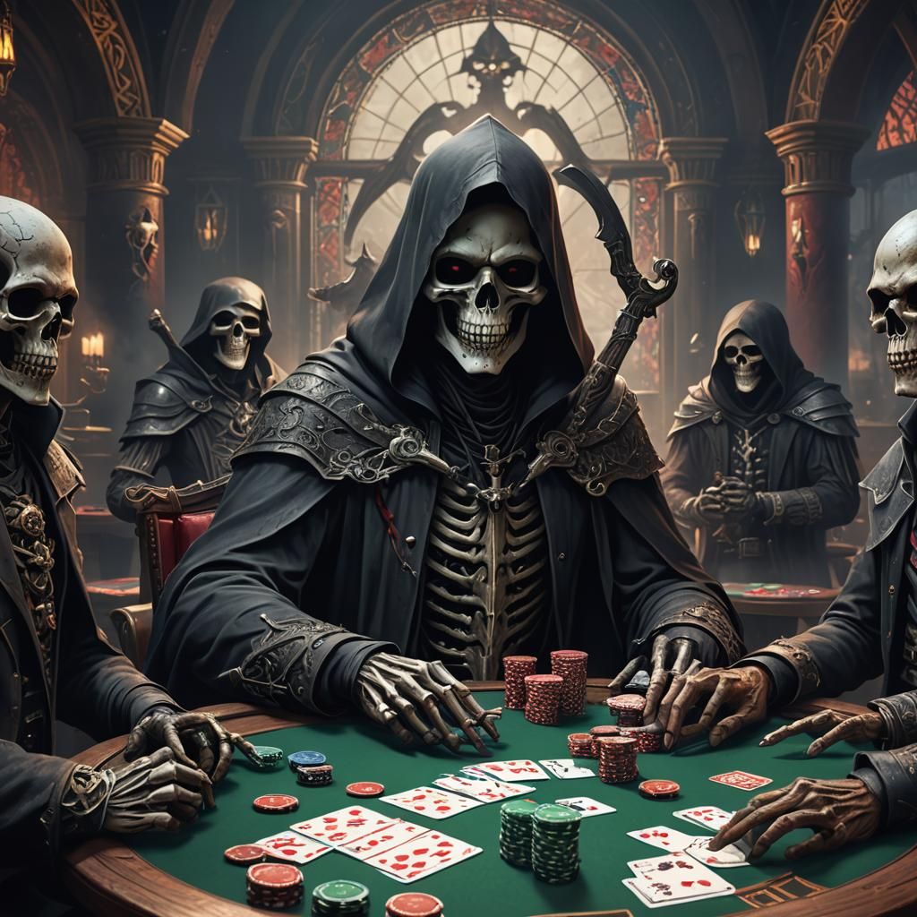 Poker Game with Grim Reaper: Detailed Matte Painting