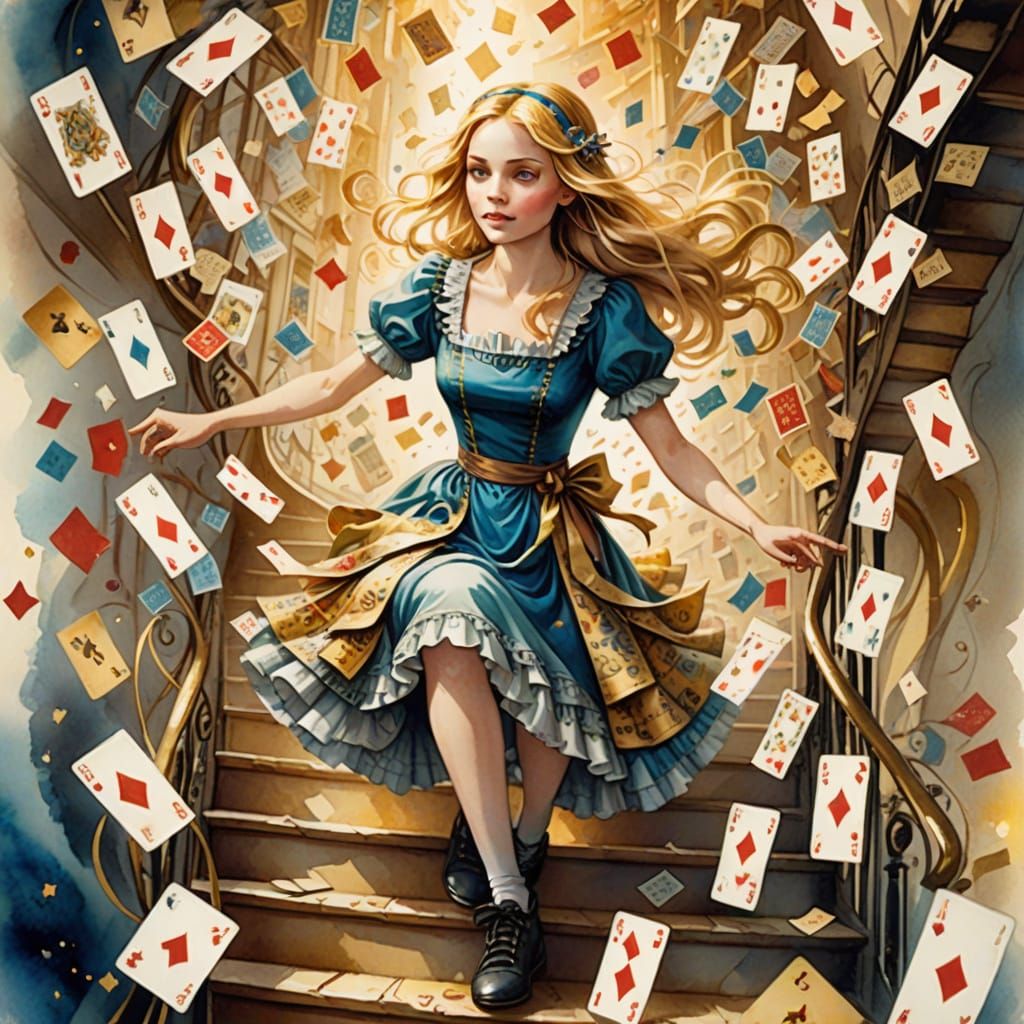 Alice in Wonderland: Whimsical Stairs of Flying Cards