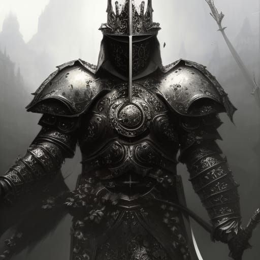 Gothic Knight in Armor with White Roses