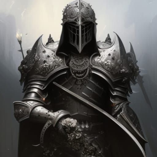 Gothic Knight in Rose Garden: Detailed Dark Fantasy Art