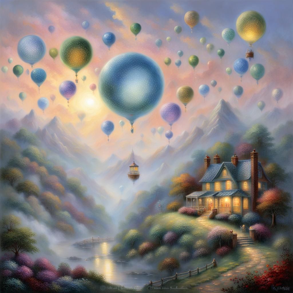 Ethereal Orbs in a Misty Fantasy Landscape